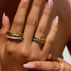 18K Gold Double Link Spinelli Connected Stacking Pave Eternity Ring