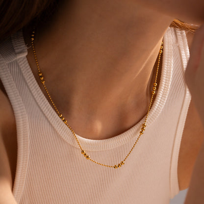 18K Gold Unique Beaded Chain Necklace