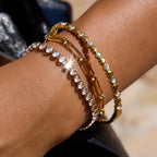 18K Gold Extra Bling Paperclip Chain Bangle Tennis Bracelet Stack
