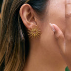 18K Gold Sunburst Heart Statement Stud Earrings