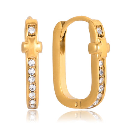 18K Gold Iced Frame Heart Small Rectangle Hoop Huggie Earrings