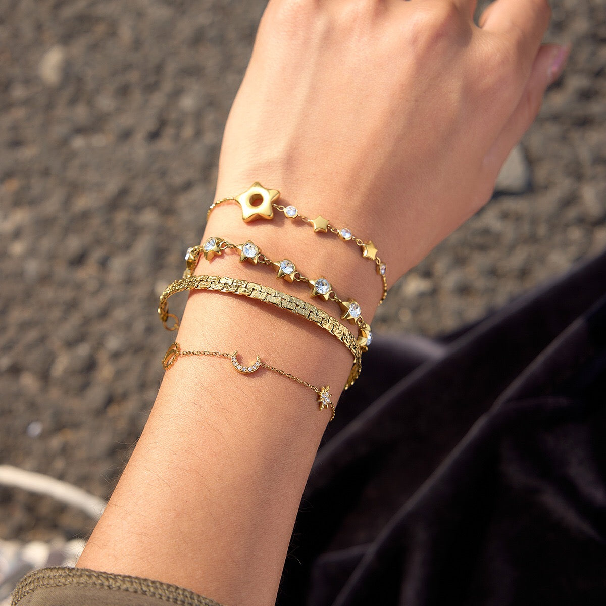 18K Gold Starlight Dainty Chain Tennis Bracelet Stack