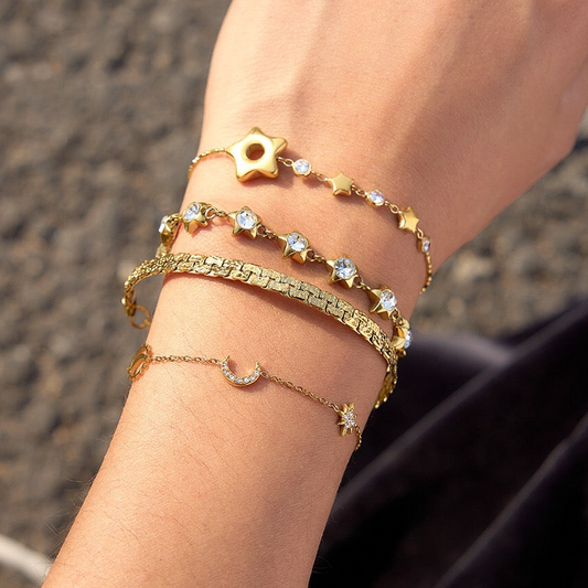 18K Gold Starlight Dainty Chain Tennis Bracelet Stack