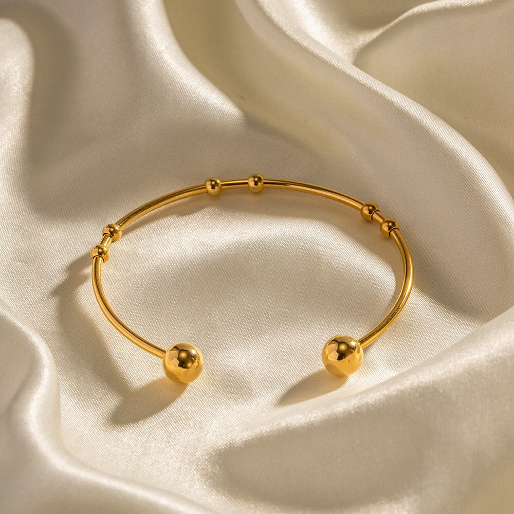 18K Gold Floating Beades Stacking Cuff Bangle Bracelet