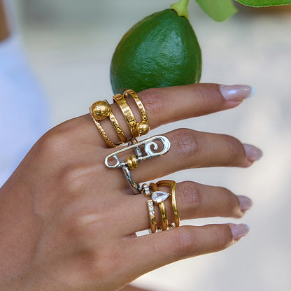 18K Gold and Silver Two Tone Safety Pin Statement Ring