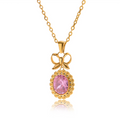 18K Gold Pink Majesty Bow Pendant Statement Necklace