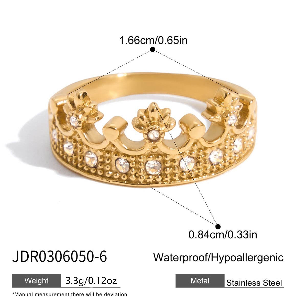 18K Gold Princess Tiara Statement Ring