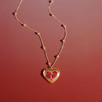 18K Gold Amour Red Heart Pendant Key Cross Charm Necklace