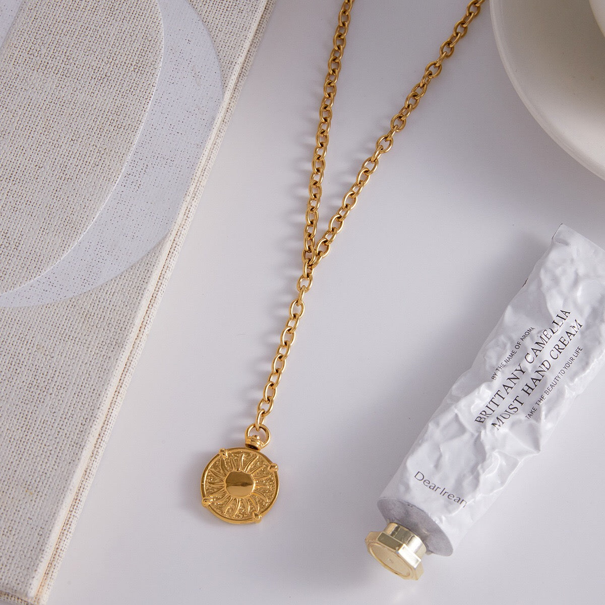 18K Gold Sun Goddess Y Shape Coin Pendant Necklace