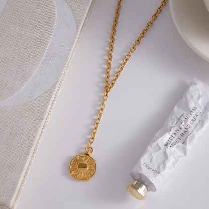 18K Gold Sun Goddess Y Shape Coin Pendant Necklace