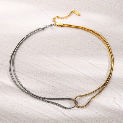 18K Gold Two Tone Interlocked Chain Necklace