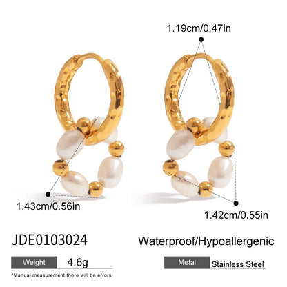 18K Gold Royal Pearl Huggie Earrings Ear Cuffs Set