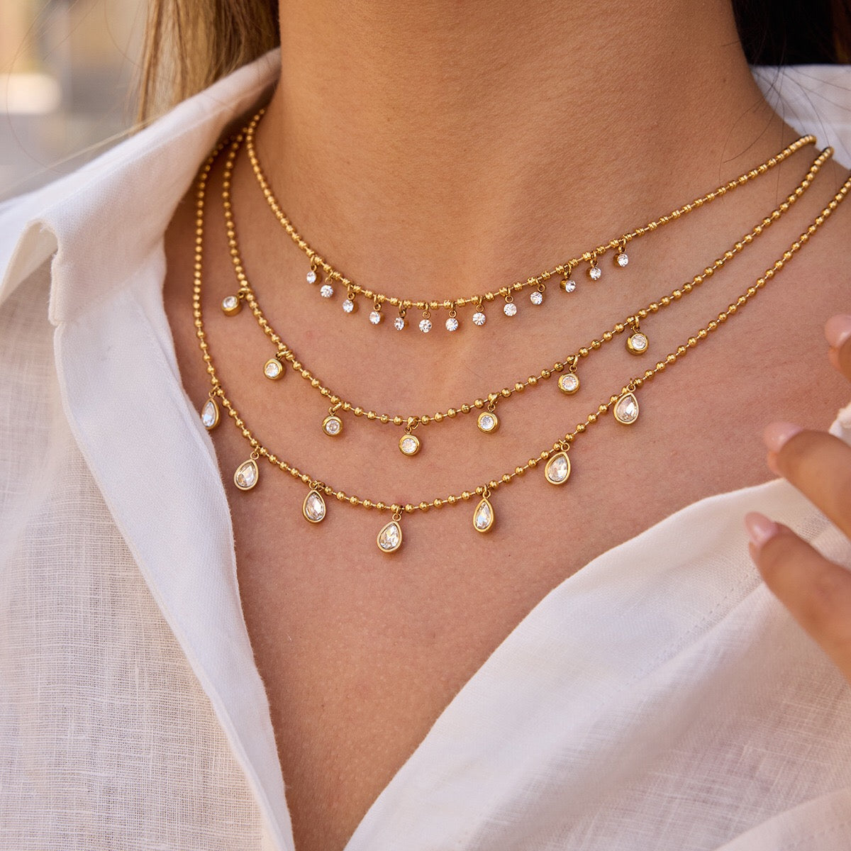 18K Gold Starlight Sprinkle Dainty CZ Chain Necklace