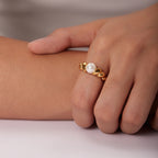 18K Gold Croissant Pearl Ring