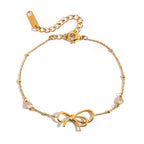 18K Gold Shimmering Dainty Flower Bow Bracelet Stack