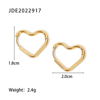 18K Gold Minimalist Geometric Heart Huggie Earrings