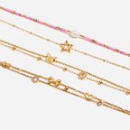 18K Gold Pink Princess Clean Girl Star Bow Heart Dainty Chain Bracelet Stack