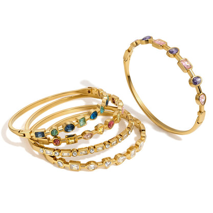 18K Gold Starlight Seduction Color Gem Bangle Bracelet