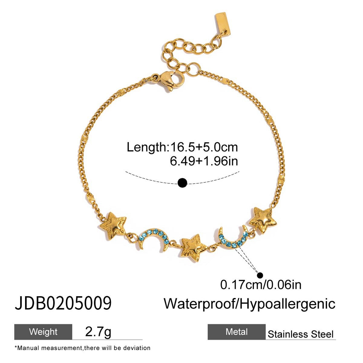 18K Gold Blue Winter Wonderland Moon and Stars Tennis Bracelet Stack