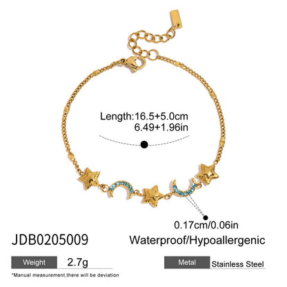 18K Gold Blue Winter Wonderland Moon and Stars Tennis Bracelet Stack