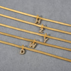 18K Gold Minimalist Glam Herringbone Chain Initial Dainty Necklace