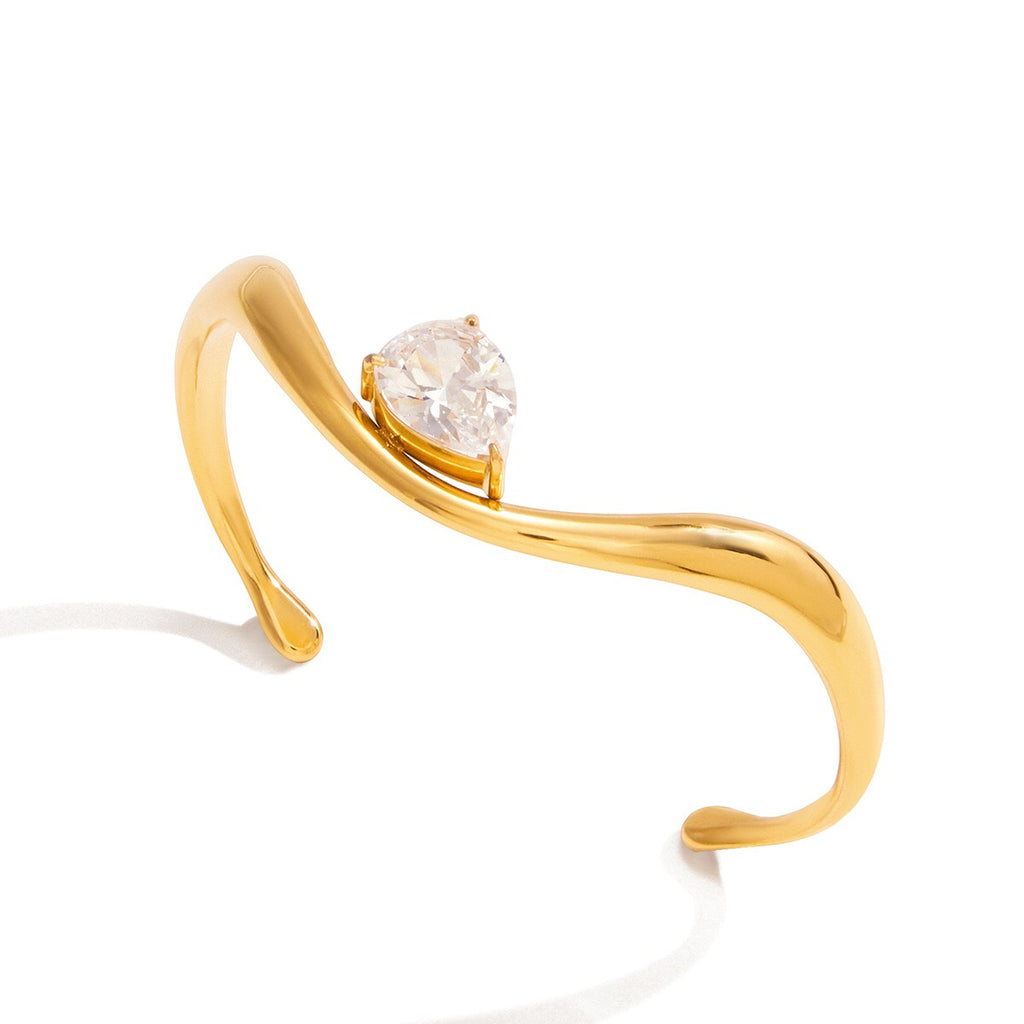 18K Gold Curved Seduction Statement Cuff Bangle Bracelet