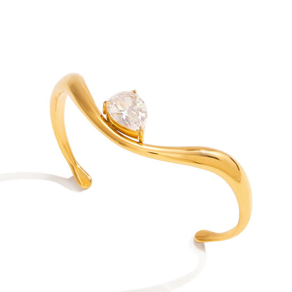 18K Gold Curved Seduction Statement Cuff Bangle Bracelet