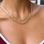 18K Gold Lavish Tennis Herringbone Snake Chain Dainty Layered Necklace Set