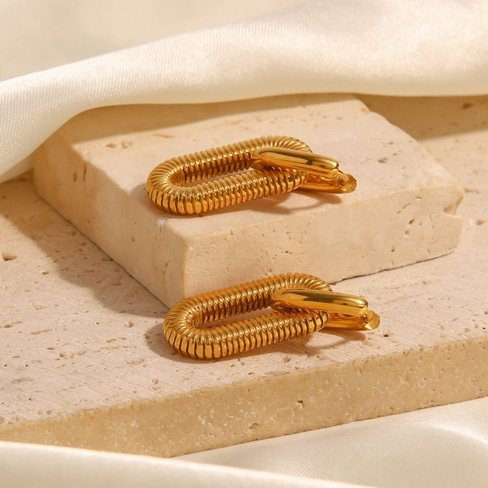 18K Gold Double Hoop Dangle Huggie Earrings