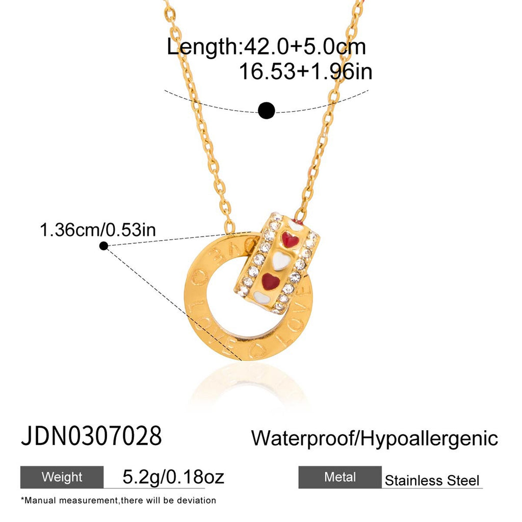18K Gold Together Two Ring Connected Dainty Pendant Necklace