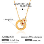 18K Gold Together Two Ring Connected Dainty Pendant Necklace