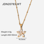 18K Gold Crystal Kiss Flower Pendant Lariat Layered Necklace Set