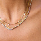 18K Gold Lavish Tennis Herringbone Snake Chain Dainty Layered Necklace Set