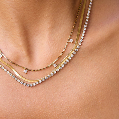 18K Gold Lavish Tennis Herringbone Snake Chain Dainty Layered Necklace Set