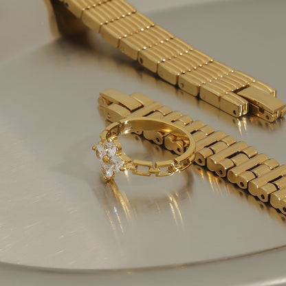 18K Gold Four Leaf Clover Flower Chain Band Stacking Ring