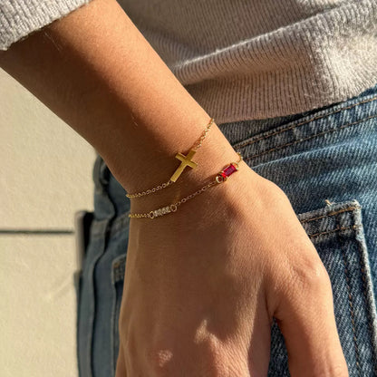 18K Gold Cross Birthstone Bracelets Set