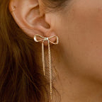 18K Gold Coquette Bow Dangle Drop Earrings