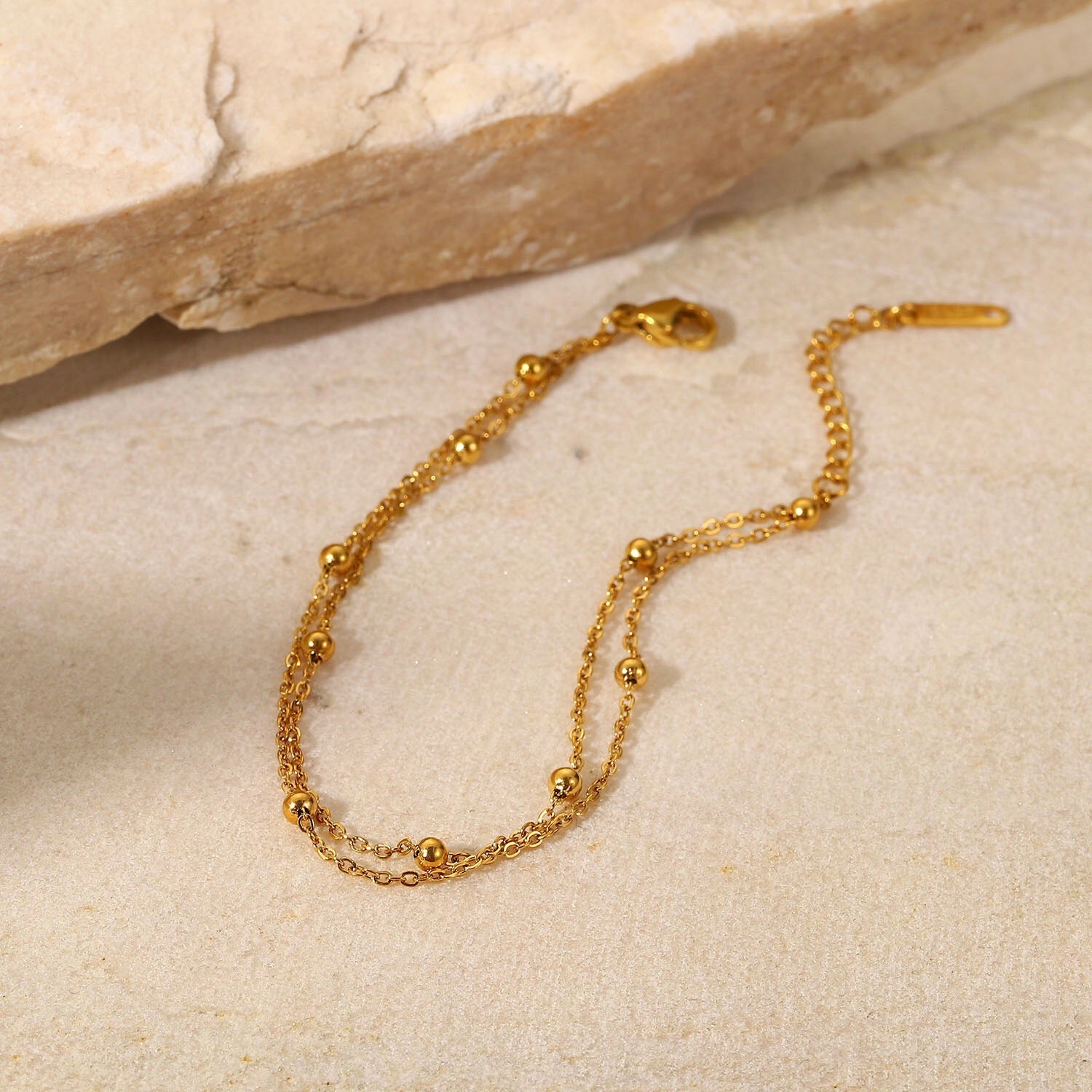 18K Gold Beaded Chain Bracelet