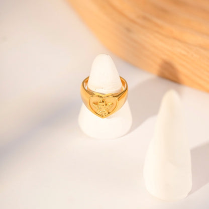 18K Gold Cupid Heart Signet Ring