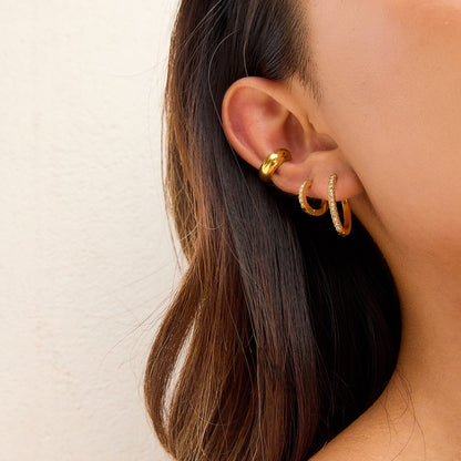 18K Gold Minimalist Bling Huggie Earrings Ear Cuffs Set