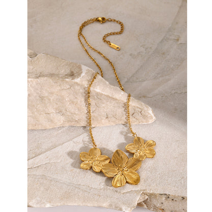 18K Gold Summer Flower Pendant Statement Necklace