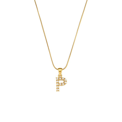 18K Gold Pearl Initial Pendant Necklace