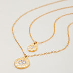 18K Gold Cascading Sun Pedant Paperclip Chain Layered Necklace Set