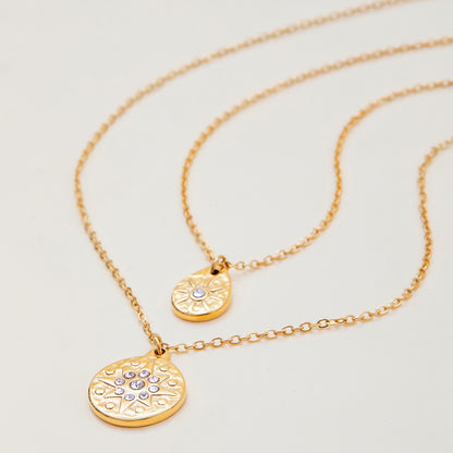 18K Gold Cascading Sun Pedant Paperclip Chain Layered Necklace Set