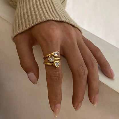 18K Gold Luxury Trio Heart Statement Ring