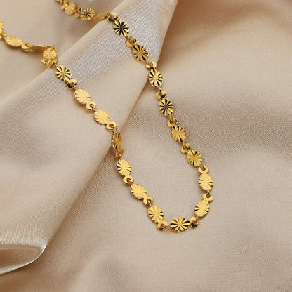 18K Gold Dainty Flower Disc Chain Choker Necklace