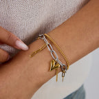 18K Gold Heart Charm Paperclip Chain Bracelet