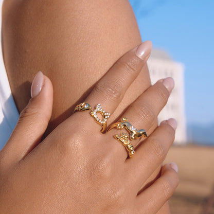 18K Gold Paws and Purrs Pave Cat and Dog Cuff Ring