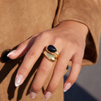 18K Gold Modern Royalty Gemstone Pearl Statement Ring