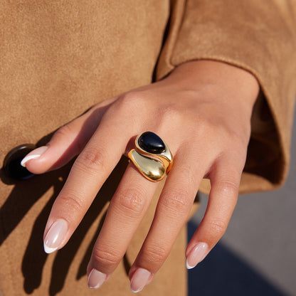 18K Gold Modern Royalty Gemstone Pearl Statement Ring